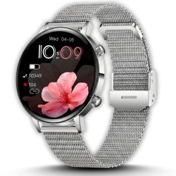Smartwatch Damski Elegancki Zegarek AMOLED Rozmowy BT 3 Paski Srebrny IP68